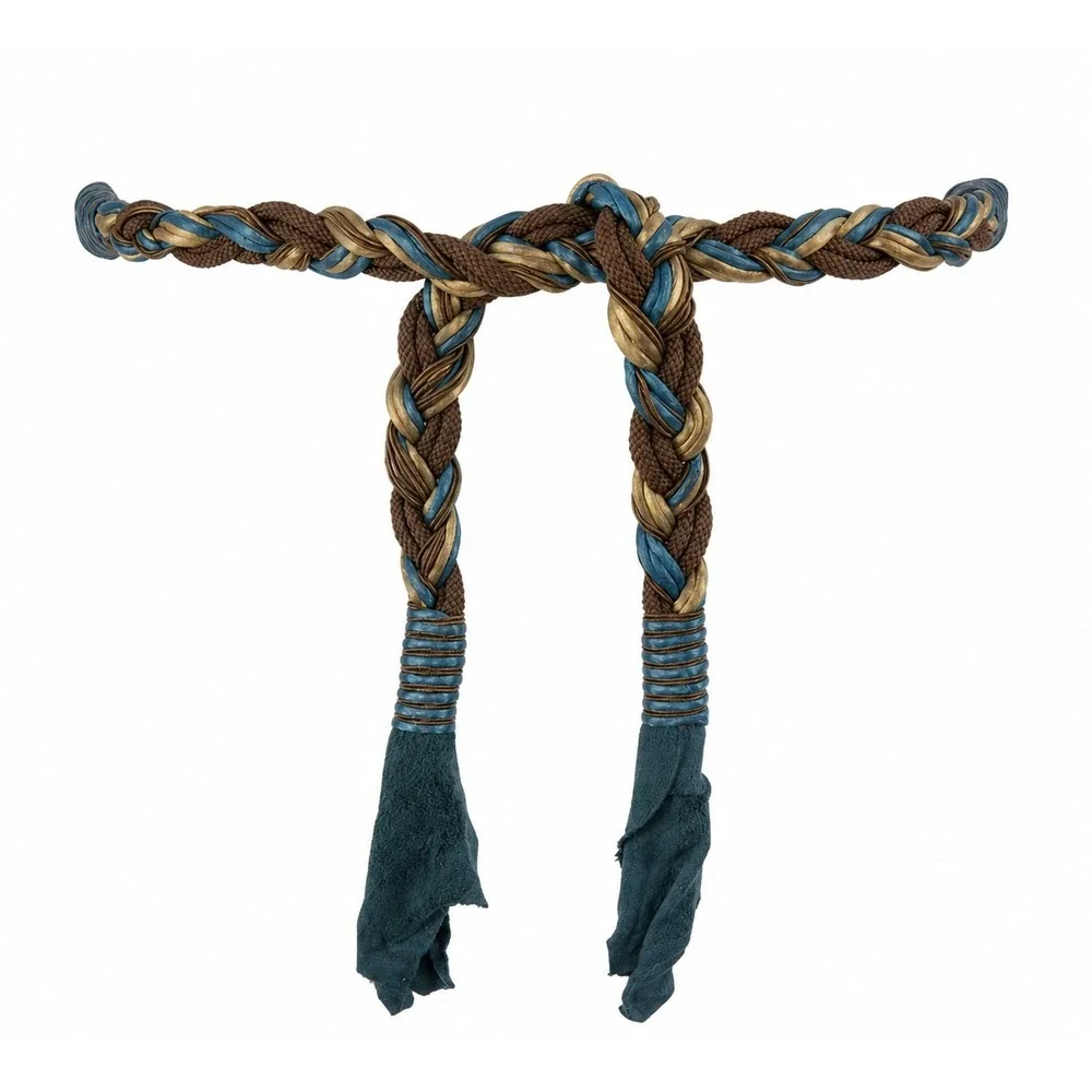 Vintage Wrap Belt Suede Leather One Size Teal Brown Braided Boho 90's Y2K